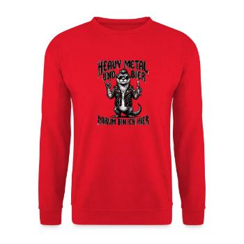 Heavy Metal Bier Otter - Unisex Pullover - Rot - Vorne - Alina (178cm) & Michal (187cm)