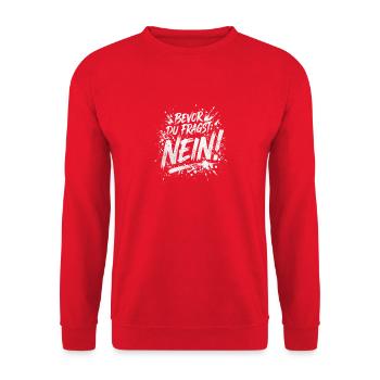 Bevor du fragst Nein lustige Büro Sprüche - Unisex Pullover - Rot - Vorne - Alina (178cm) & Michal (187cm)