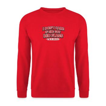 Red Flags Bull I Don't Care - Unisex Sweatshirt - red - Front - Alina (178cm) & Michal (187cm)