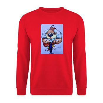 Bär auf BMX-Rad - Unisex Pullover - Rot - Vorne - Alina (178cm) & Michal (187cm)