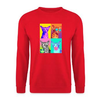 Katzen Orientalisch Kurzhaar Katze - Unisex Pullover - Rot - Vorne - Alina (178cm) & Michal (187cm)