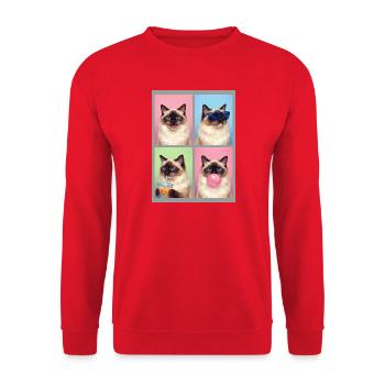 Katzen Ragdoll Katze - Unisex Pullover - Rot - Vorne - Alina (178cm) & Michal (187cm)