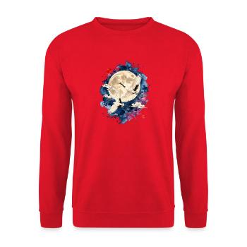 Japan Kraniche Vollmond Aquarell - Unisex Pullover - Rot - Vorne - Alina (178cm) & Michal (187cm)