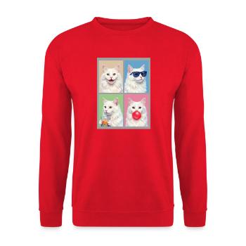 Katzen Türkisch Angora Katze - Unisex Pullover - Rot - Vorne - Alina (178cm) & Michal (187cm)