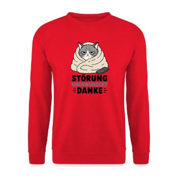 Störung unerwünscht danke – Grantige Katze Shirt - Unisex Pullover - Rot - Vorne - Alina (178cm) & Michal (187cm)