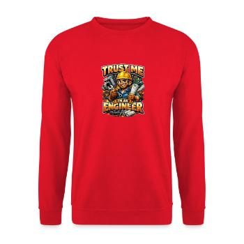 Glaub mir, ich bin Ingenieur, Mechaniker, Handwerker. Lustig. - Unisex Pullover - Rot - Vorne - Alina (178cm) & Michal (187cm)