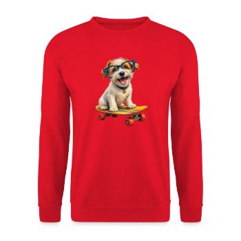 Hund auf Skateboard, blaue Brille - Unisex Pullover - Rot - Vorne - Alina (178cm) & Michal (187cm)