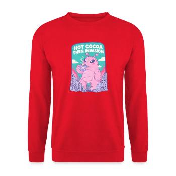 Heiße Schokolade, Invasion der Aliens - Unisex Pullover - Rot - Vorne - Alina (178cm) & Michal (187cm)