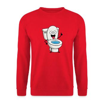Süße lustige Toilette – Lächelnde Badezimmer-Zeichentrickfigur Chara - Unisex Pullover - Rot - Vorne - Alina (178cm) & Michal (187cm)