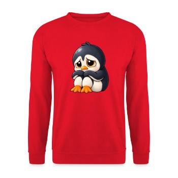 Trauriger süßer Cartoon Pinguin Freundschaft - Unisex Pullover - Rot - Vorne - Alina (178cm) & Michal (187cm)