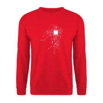 CPU Prozessor Computer Technik IT Nerd Motiv - Unisex Pullover - Rot - Vorne - Alina (178cm) & Michal (187cm)