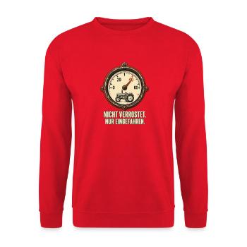 Vintage-Traktor Tachometer Motiv zum 40 Geburtstag - Unisex Pullover - Rot - Vorne - Alina (178cm) & Michal (187cm)