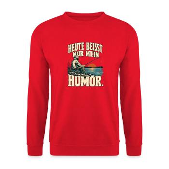 Angeln – Heute beißt nur mein Humor - Unisex Pullover - Rot - Vorne - Alina (178cm) & Michal (187cm)