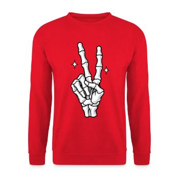 Skelett-Hand Rockzeichen Glow - Unisex Pullover - Rot - Vorne - Alina (178cm) & Michal (187cm)