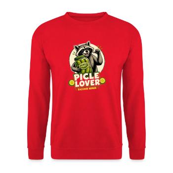 Waschbär Pickle-Lover Cartoon - Unisex Pullover - Rot - Vorne - Alina (178cm) & Michal (187cm)