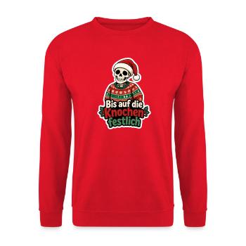Bis auf die Knochen festlich Skelett Weihnachten - Unisex Pullover - Rot - Vorne - Alina (178cm) & Michal (187cm)
