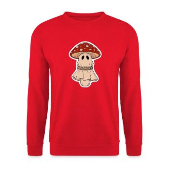 Kleiner Halloween Pilz mit rotem Hut - Unisex Pullover - Rot - Vorne - Alina (178cm) & Michal (187cm)
