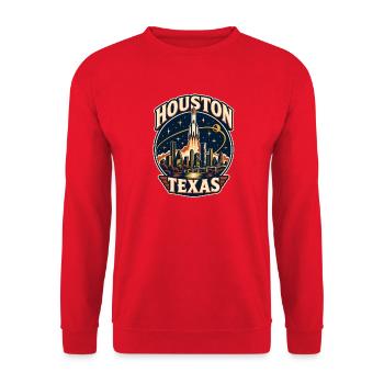 Texas Raketenkunst Houston Skyline - Unisex Pullover - Rot - Vorne - Alina (178cm) & Michal (187cm)