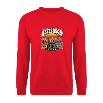 Jefferson Texas Vintage Stadtansicht - Unisex Pullover - Rot - Vorne - Alina (178cm) & Michal (187cm)