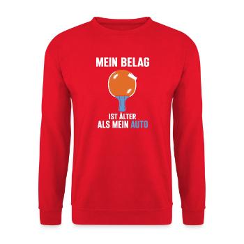 Mein Belag ist älter als mein Auto Tischtennis - Unisex Pullover - Rot - Vorne - Alina (178cm) & Michal (187cm)