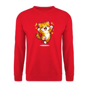 Freudige orangefarbene Katzensprung - Unisex Pullover - Rot - Vorne - Alina (178cm) & Michal (187cm)