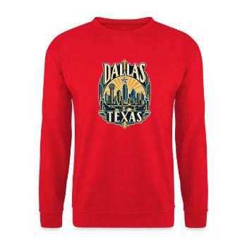 Dallas Skyline Vintage Abzeichen - Unisex Pullover - Rot - Vorne - Alina (178cm) & Michal (187cm)