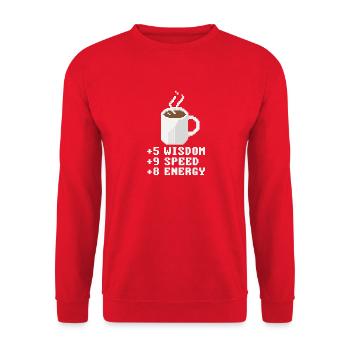 Pixelkaffee mit Statuswerten - Unisex Pullover - Rot - Vorne - Alina (178cm) & Michal (187cm)