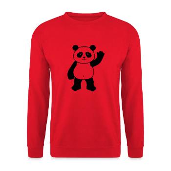 Aufrecht Stehender Panda Bär Winkt Freundlich - Unisex Pullover - Rot - Vorne - Alina (178cm) & Michal (187cm)