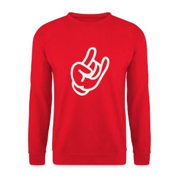 rock hand - Unisex Pullover - Rot - Vorne - Alina (178cm) & Michal (187cm)