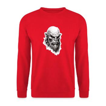 Ork Krieger Portrait Fantasy RPG Shirt - Unisex Pullover - Rot - Vorne - Alina (178cm) & Michal (187cm)