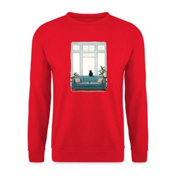Katze allein zu Hause - Unisex Pullover - Rot - Vorne - Alina (178cm) & Michal (187cm)