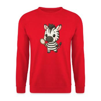 Cute Zebra Tennis Player Cartoon Joy Chibi - Unisex Sweatshirt - red - Front - Alina (178cm) & Michal (187cm)