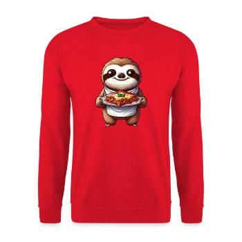 Süße Faultier Lasagne Cartoon Italienisch Essen - Unisex Pullover - Rot - Vorne - Alina (178cm) & Michal (187cm)