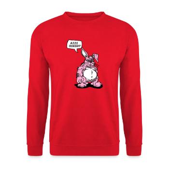 Ironisches Karikatur-Kaninchen - Unisex Pullover - Rot - Vorne - Alina (178cm) & Michal (187cm)