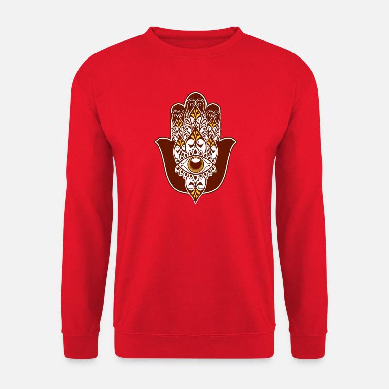 Hamsa Auge Gelb Braun Blumenmuster - Unisex Pullover - Rot