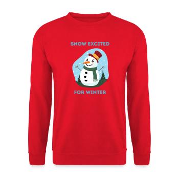 Schnee freut sich auf Winter-Schneemann-Kunst - Unisex Pullover - Rot - Vorne - Alina (178cm) & Michal (187cm)