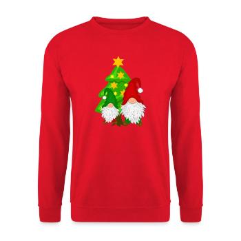 Wichtel vor dem Tannenbaum - Unisex Pullover - Rot - Vorne - Alina (178cm) & Michal (187cm)