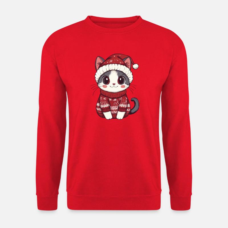 Katze Weihnachten - Unisex Pullover - Rot