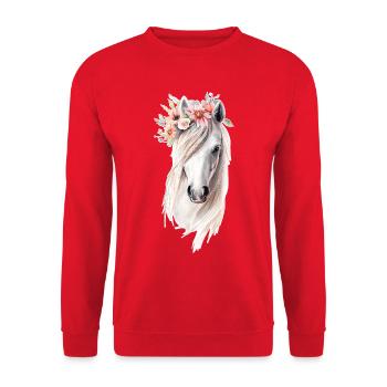 Pferd mit Blumen - Unisex Pullover - Rot - Vorne - Alina (178cm) & Michal (187cm)