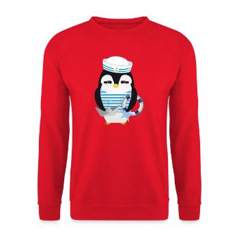 Cute penguin as a sailor in a navy look - Unisex Sweatshirt - red - Front - Alina (178cm) & Michal (187cm)