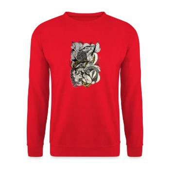 Schwarzweiß Blütenwirbel Gelb Akzente - Unisex Pullover - Rot - Vorne - Alina (178cm) & Michal (187cm)