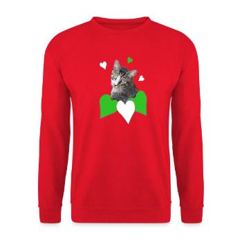 Cat Love Chat tigré Vert Coeurs - Sweat-shirt Unisexe - rouge - Devant - Alina (178cm) & Michal (187cm)
