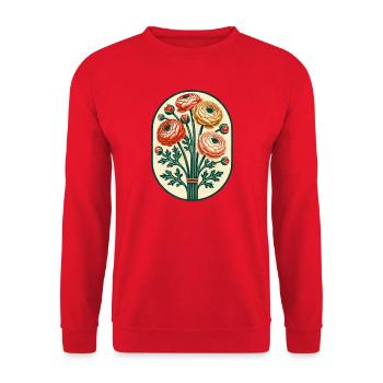 Vintage Ranunkel-Bouquet-Wappen - Unisex Pullover - Rot - Vorne - Alina (178cm) & Michal (187cm)
