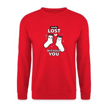 Totally Lost Ohne Dich Socken - Unisex Pullover - Rot - Vorne - Alina (178cm) & Michal (187cm)