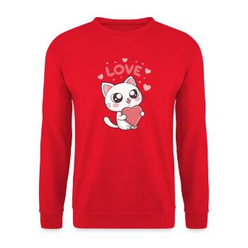 Süßes Katzenherz-Liebes-Kawaii - Unisex Pullover - Rot - Vorne - Alina (178cm) & Michal (187cm)