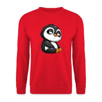 Funny Penguin Cartoon Skeptical Offended - Unisex Sweatshirt - red - Front - Alina (178cm) & Michal (187cm)