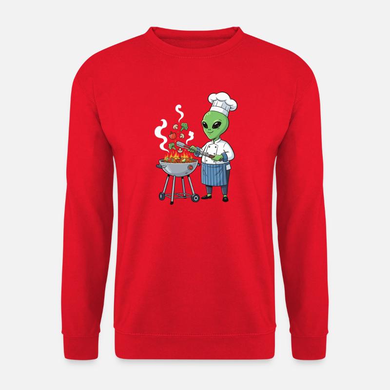 Alienischer Koch grillt Gemüse - Unisex Pullover - Rot