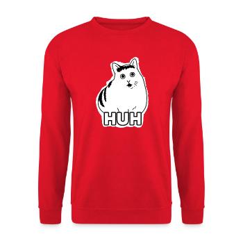 HUH Cat Meme Shirt | Funny Minimalist TikTok - Unisex Sweatshirt - red - Front - Alina (178cm) & Michal (187cm)