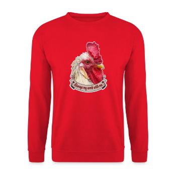 Kamm Hahnendesign prächtiger Hahn Hühner - Unisex Pullover - Rot - Vorne - Alina (178cm) & Michal (187cm)