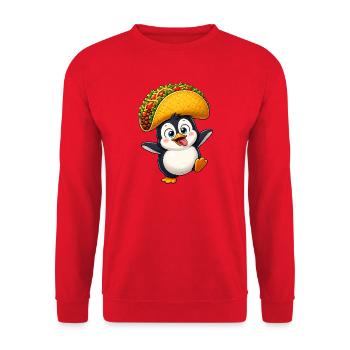 Süßer Pinguin Taco Cartoon Lustig Tollpatsch  - Unisex Pullover - Rot - Vorne - Alina (178cm) & Michal (187cm)
